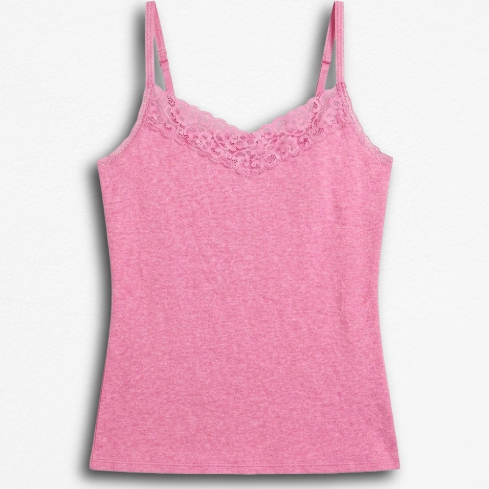 Nautica Pink Lace Trim Camisole Tank Top Adjustable Straps Women Large
